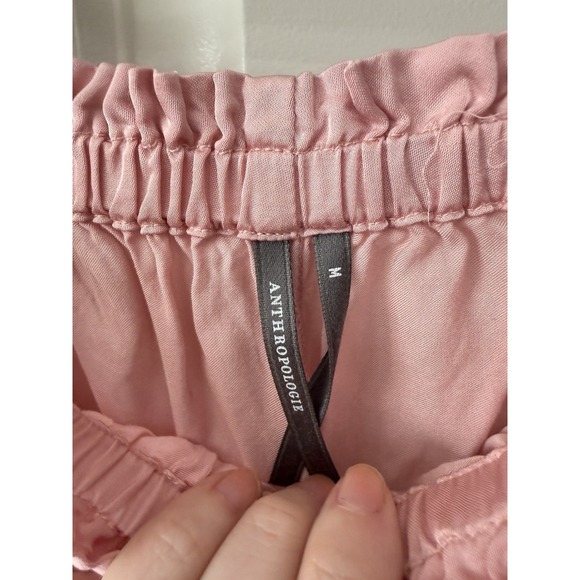 Anthropologie Blush Pink Silky Viscose Palazzo Culotte Pants sz Med Ruffle waist - Picture 5 of 8